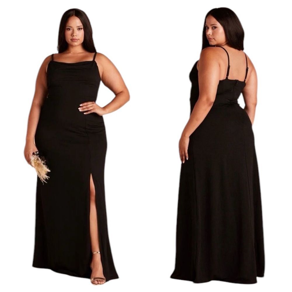 NEW Birdy Grey Ash Crepe Bridesmaid Long Maxi Dress in Black Plus Size Curve 1X